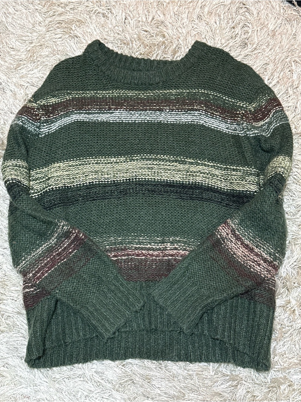 Target Cozy Oversized Chunky Knit Sweater Tagged Size X Green Stripe - Picture 7 of 8